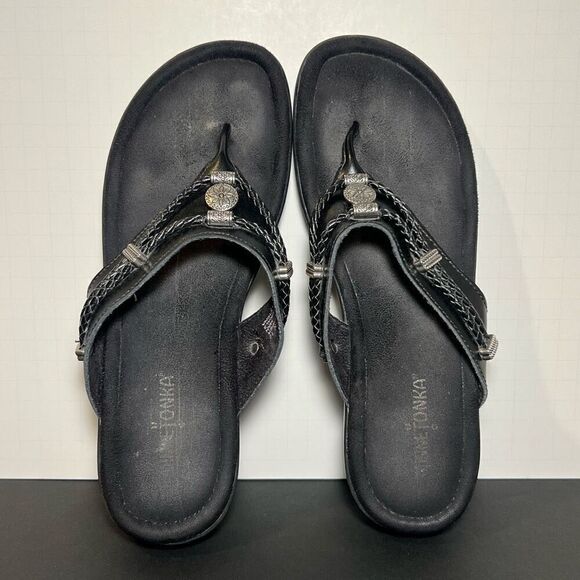 Womens MINNETONKA Silverbay Black Flip Flop Sandals / Size 10 - Picture 5 of 8